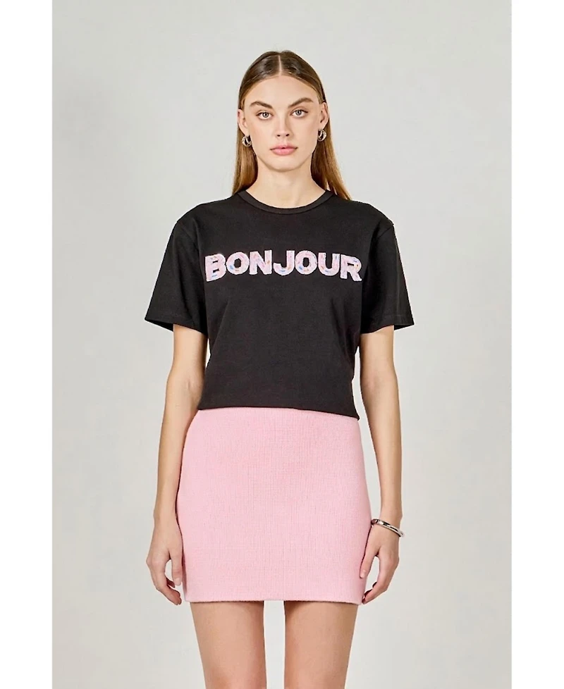 endless rose Women's Bonjour Sequins Embroidered Patch Top