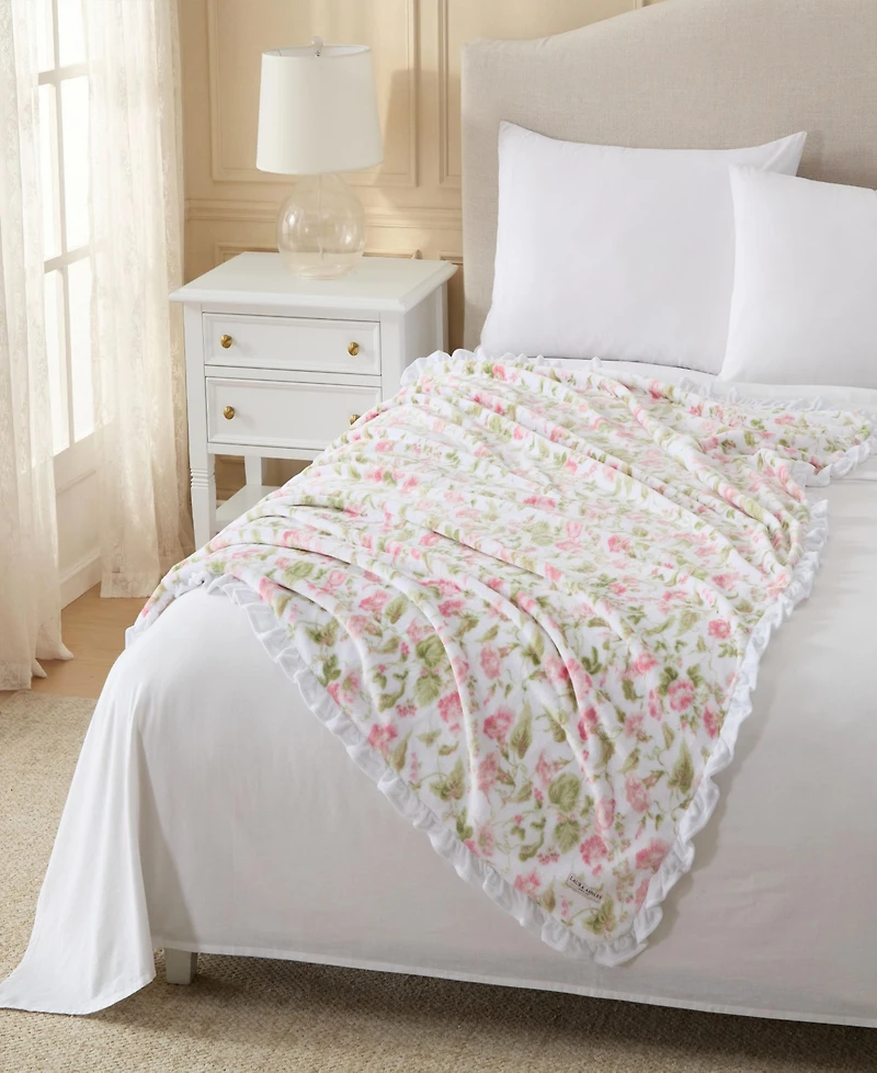 Laura Ashley Morning Gloria Printed Plush Reversible Throw, 70" x 50"