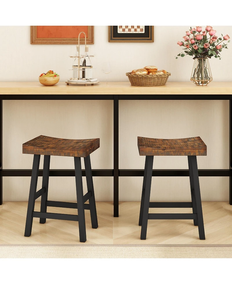 Gymax Bar Stools Set of 4 Counter Height Barstools with Saddle Seat
