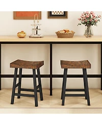 Gymax Bar Stools Set of 4 Counter Height Barstools with Saddle Seat