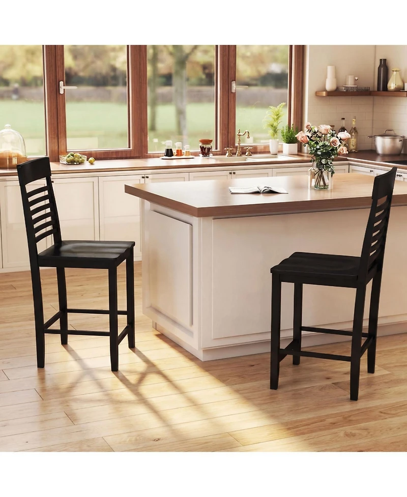 Slickblue Solid Wood Dining Chairs Set of 2 with Footrests, Comfortable Kitchen Seating