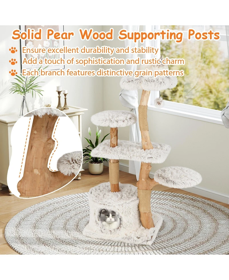 Cozito Cat Tree 53 inch Premium Branch Wooden with Jute Posts