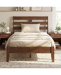 Slickblue Wooden Platform Bed Frame with Slatted Headboard