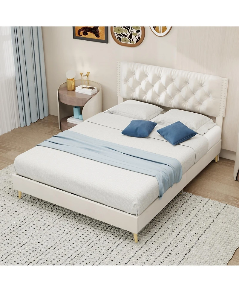 Rainsken Bed Frame, with Suede Upholstered Headboard, Under Storage, Wood Slats Support, No Box Spring Needed