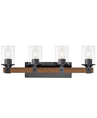 Busdays 4 Light Industrial Farmhouse Vanity Light Wood Metal Fixture Clear Glass Shades for Bathroom Kitchen Wall Mount