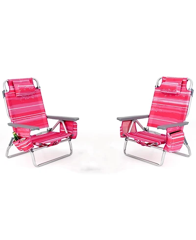 Gymax 2PCS Folding Backpack Beach Chair Table Set 5-Position Outdoor Reclining Chair Hot