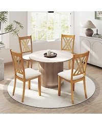Slickblue Wooden Dining Chair Set of 2 Linen Upholstered Rubber Wood Frame