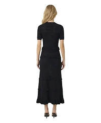Modenaire Women's Textured Knit Ruffle-Trim Fitted Midi Dress