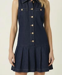 Modenaire Women's Sleeveless Denim Pleated-Hem Dress