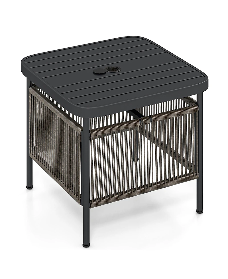 Sugift Outdoor Side Table with Umbrella Hole and Storage Shelf