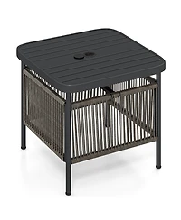 Sugift Outdoor Side Table with Umbrella Hole and Storage Shelf