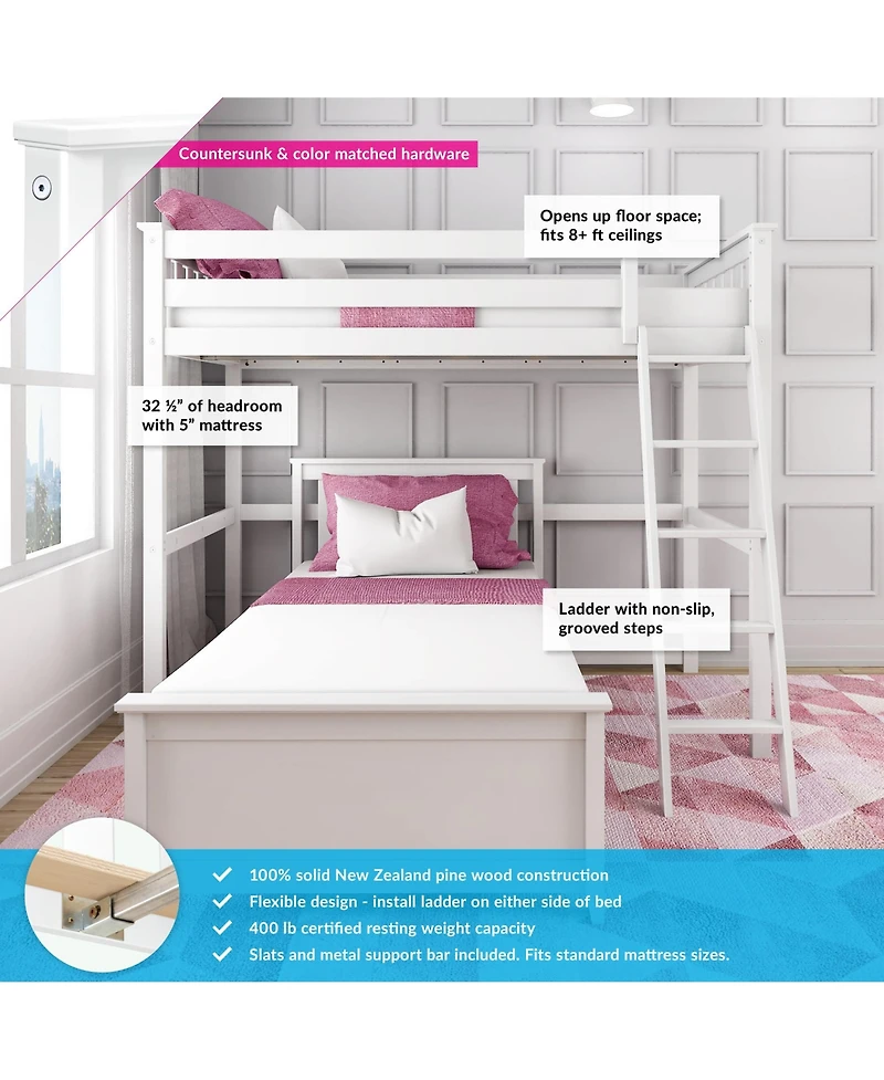 Max & Lily Solid Wood L-Shaped Bunk Bed Twin over for Kids