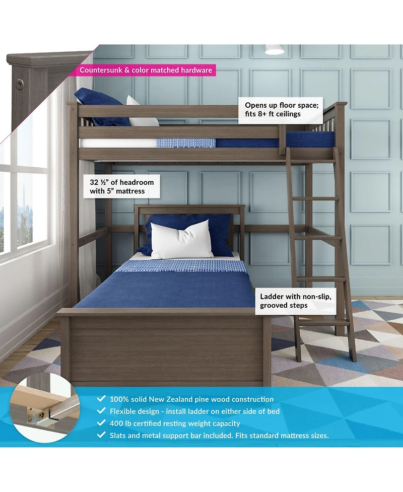 Max & Lily Solid Wood L-Shaped Bunk Bed Twin over for Kids