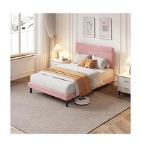 gaomon Upholstered Platform Bed Frame with Headboard - Mdf and Wood Slat Support, Quiet, Easy Assembly