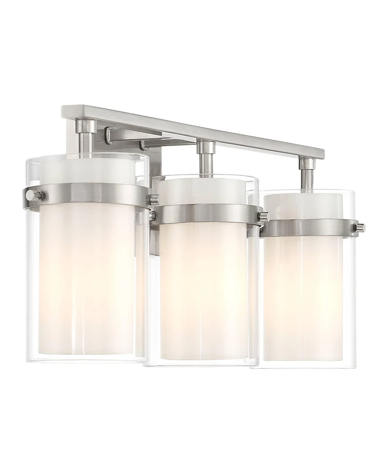 Possini Euro Design Kazran Modern Wall Light Brushed Nickel Hardwire 21 1/4" 3-Light Fixture Frosted Glass for Mirror Vanity