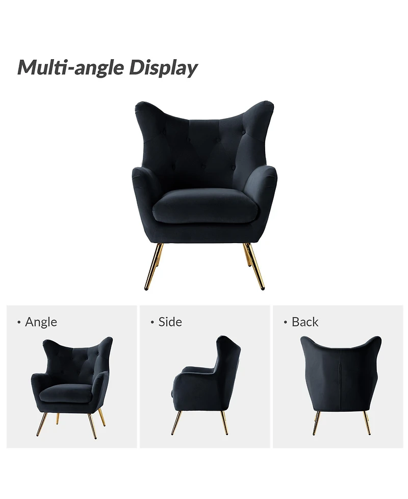 Hulala Home Avianna Wide Tufted Velvet Wingback Chair