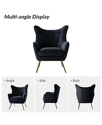 Hulala Home Avianna Wide Tufted Velvet Wingback Chair