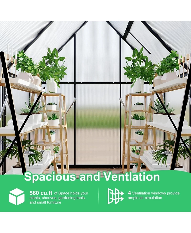 gaomon 6'X4' Aluminum-Framed Polycarbonate Greenhouse, Heavy Duty Greenhouse with Quick Setup Structure and Roof Vent