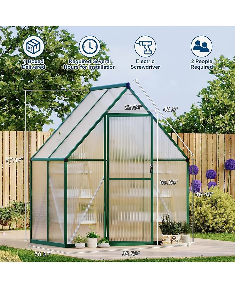gaomon 6'X4' Aluminum-Framed Polycarbonate Greenhouse, Heavy Duty Greenhouse with Quick Setup Structure and Roof Vent