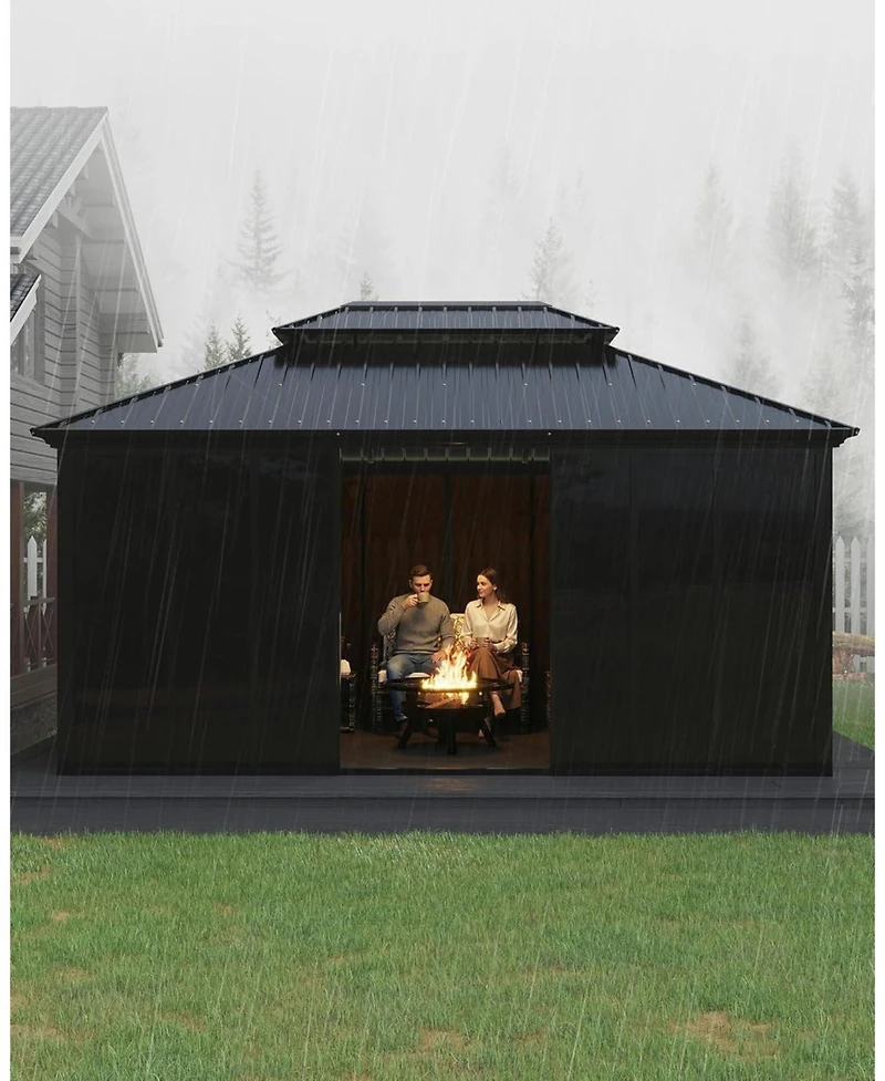 gaomon 12x16Ft Sunroom Hardtop Gazebo, Enclosed Gazebo with Floor-to-Ceiling Sliding Doors, All-Aluminum Alloy Frame