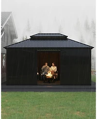 gaomon 12x16Ft Sunroom Hardtop Gazebo, Enclosed Gazebo with Floor-to-Ceiling Sliding Doors, All-Aluminum Alloy Frame