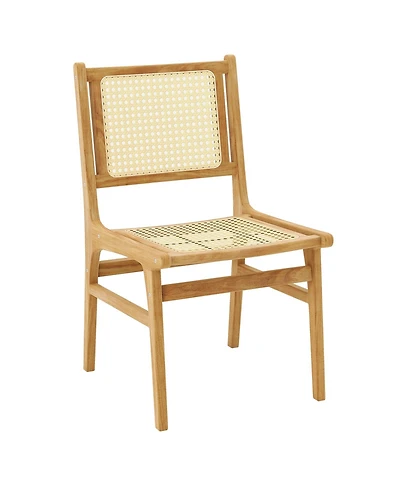 Slickblue Teak Wood Dining Chair with Rattan Cane Backrest, Modern Woven Accent Seating