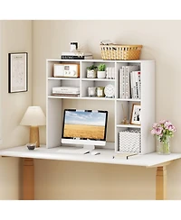 Slickblue Desktop Bookshelf with 7 Cubbies and 3 Adjustable Shelves