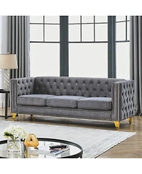 Maison Boucle 80.5'' Velvet Chesterfield Sofa Couch, Tufted 3-Seater, Nailhead Trim