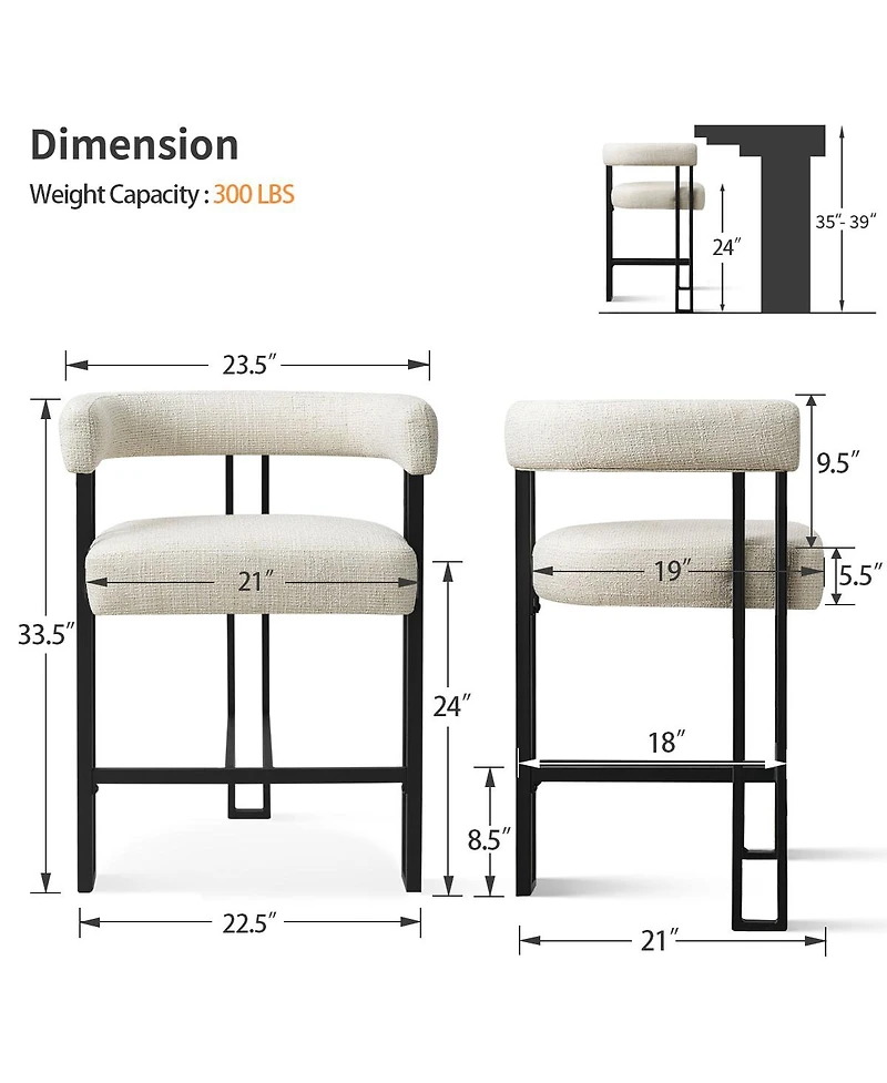 Maison Boucle 24" Upholstered Counter Height Stools Set of 6, Kitchen