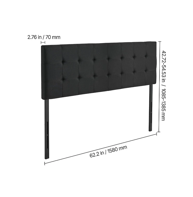Sugift Queen Headboard Adjustable Height Diamond Tufted Linen Upholstered