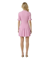 Modenaire Women's Pleated Button-Front Ruffle-Hem Dress