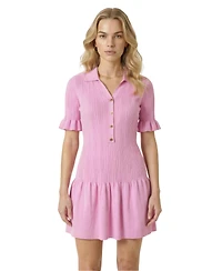 Modenaire Women's Pleated Button-Front Ruffle-Hem Dress