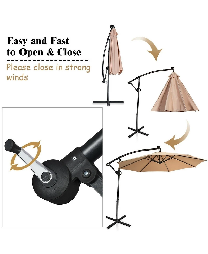 Sugift 10 ft Solar Led Offset Patio Umbrella with 360 Degree Rotation