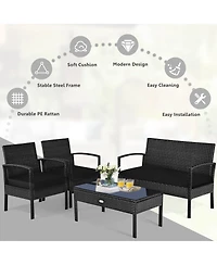 Sugift 4 Piece Patio Rattan Furniture Set with Cushioned Seating