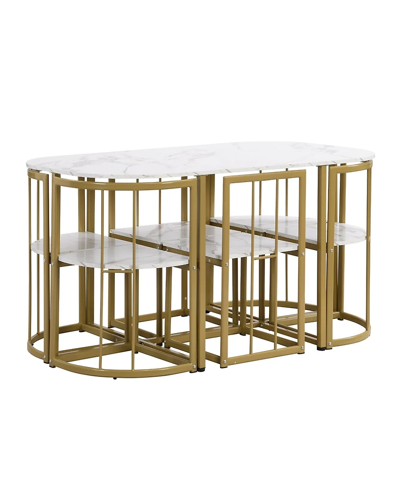 Clihome Modern 7-Piece Dining Table Set with Faux Marble Compact 55Inch Kitchen Table Set for 6.
