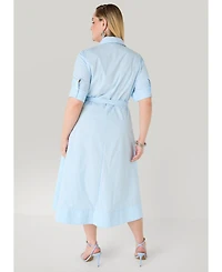 Ashley Stewart Women's Striped A Line Midaxi Shirtdress