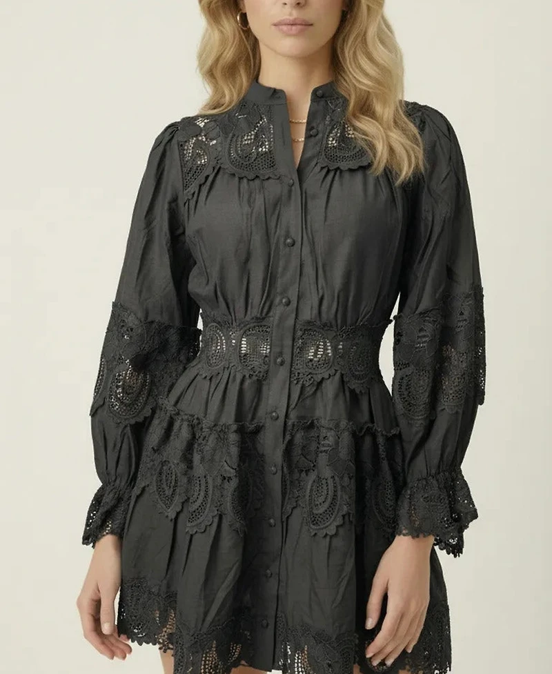 Modenaire Women's Lace-Trim Long-Sleeve Mini Dress