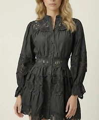 Modenaire Women's Lace-Trim Long-Sleeve Mini Dress