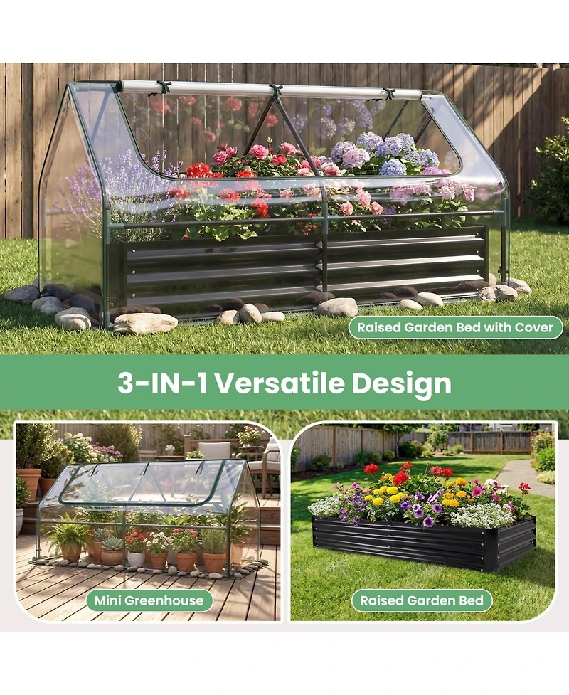 Gymax Raised Garden Bed with Cover 69'' x 33'' x 12'' Planter Box with Mini Greenhouse