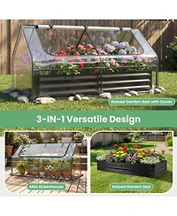 Gymax Raised Garden Bed with Cover 69'' x 33'' x 12'' Planter Box with Mini Greenhouse
