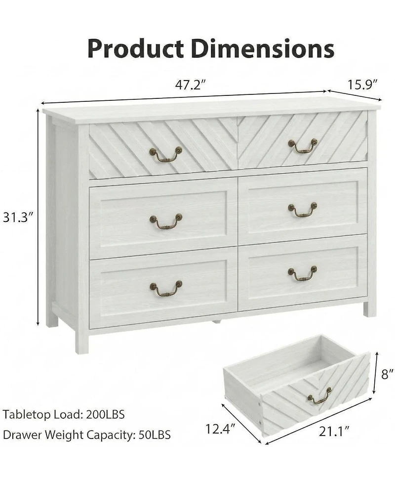 gaomon Tv Stand with 6 Drawers, Modern Media Console Cabinet with 3D v-Pattern Front, Wooden Entertainment Center with Storage for Living Room
