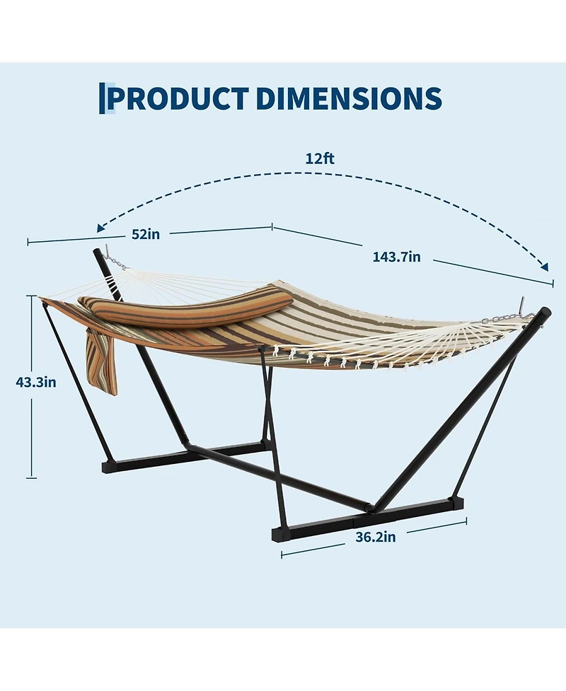 gaomon Portable Double Hammock with Stand for Outdoor Patio, Garden, Beach, Backyard, Max 450 Lbs Capacity, Stripes