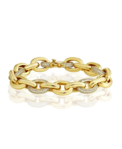 Simona Pave Cz and Polished Oval Link Bracelet