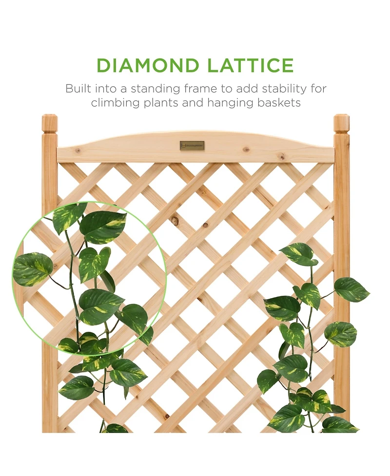 Best Choice Products Set of 2 48in Wood Planter Box & Diamond Lattice Trellis, w/ Drainage, Optional Wheels - Walnut