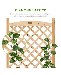Best Choice Products Set of 2 48in Wood Planter Box & Diamond Lattice Trellis, w/ Drainage, Optional Wheels - Walnut