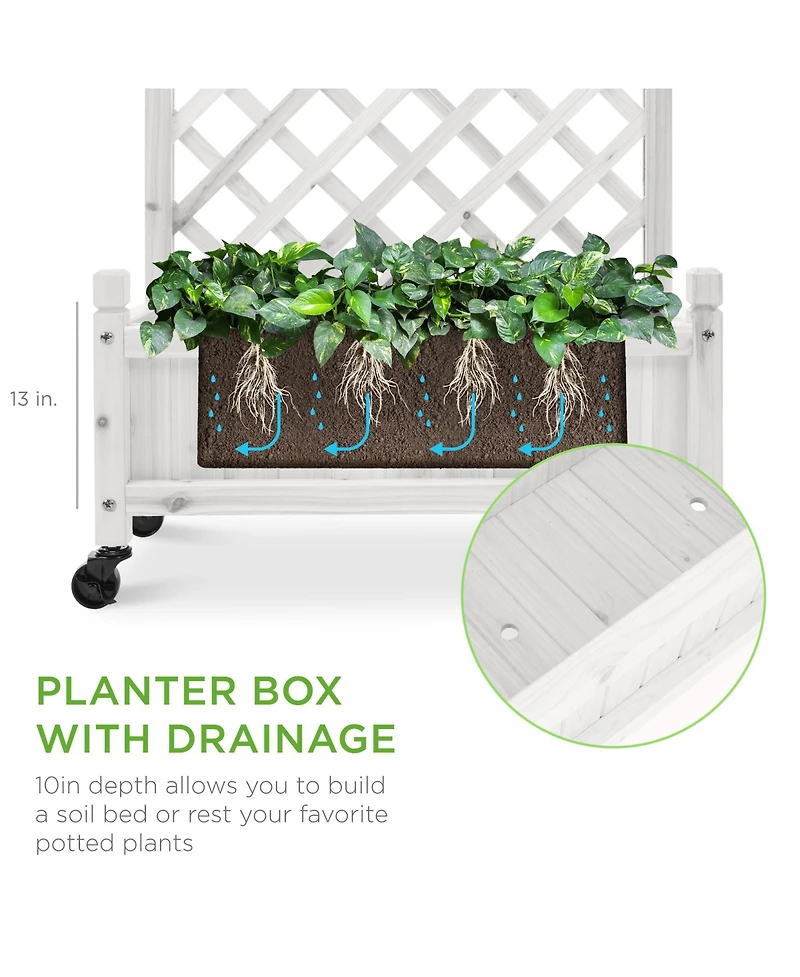 Best Choice Products Set of 2 48in Wood Planter Box & Diamond Lattice Trellis, w/ Drainage, Optional Wheels - Walnut