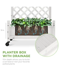 Best Choice Products Set of 2 48in Wood Planter Box & Diamond Lattice Trellis, w/ Drainage, Optional Wheels - Walnut