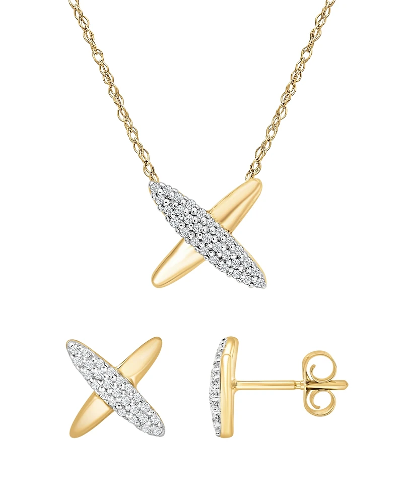 Wrapped Diamond X Shape Necklace (1/10 ct. t.w.) in 10k Yellow Gold