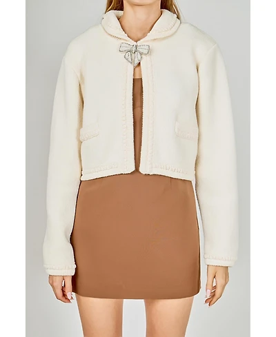 endless rose Women's Cardigan Featuring Braided Trim And Bow Accents