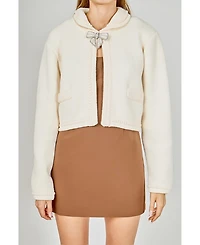 endless rose Women's Cardigan Featuring Braided Trim And Bow Accents